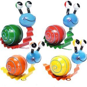 Metal Yard Art Cute Snails Garden Decor  - Set of 4 (Yellow,Orange,Green,Red)